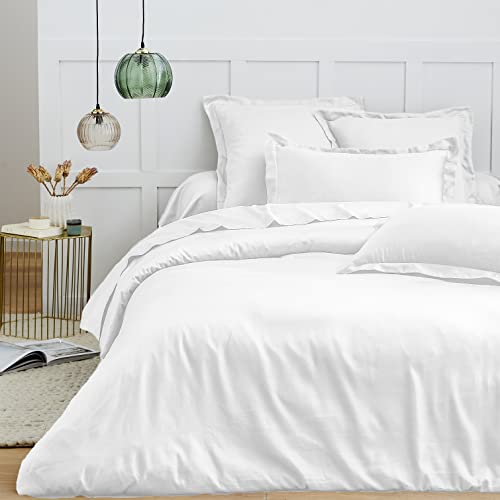BLANC AVENUE Bettwäsche für Doppelbett, 240 x 220 cm + 2 bis 63 x 63 cm, Baumwoll-Satin, Weiß von BLANC AVENUE