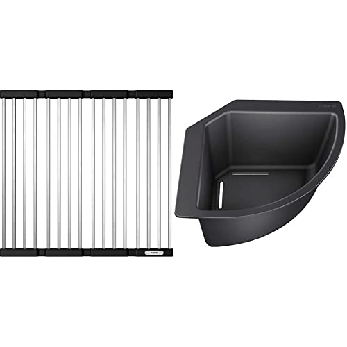 BLANCO 238483 Klappmatte als Abtropf für die Küchenspüle, für das Waschbecken in der Küche, Breite 440 mm & 235866 Eck-Schale Eckschale für Lebensmittel und Geschirr, 1, Schwarz, 215mm X 215mm BLANCO 238483 Klappmatte als Abtropf für die Küchenspüle, für das Waschbecken in der Küche, Breite 440 mm & 235866 Eck-Schale Eckschale für Lebensmittel und Geschirr, 1, Schwarz, 215mm X 215mm von BLANCO