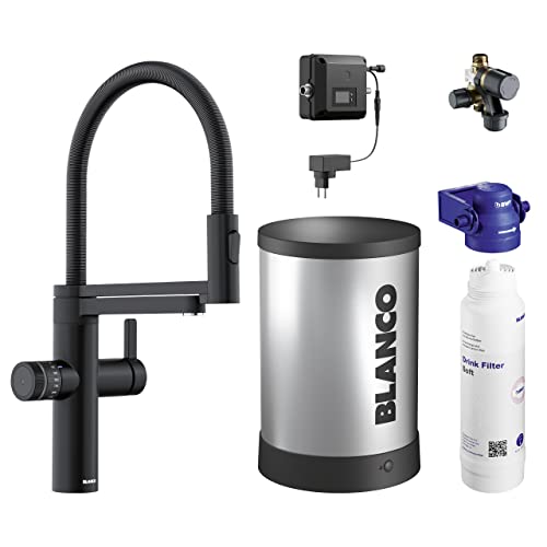 BLANCO drink.hot EVOL-S Pro schwarz matt | Multifunktionales Heißwassersystem | Veredeltes kochend heißes Wasser | Click & Touch Mengeneinstellung | Separater isolierter Auslauf | Armatur von BLANCO
