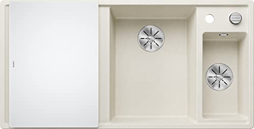 BLANCO AXIA III 6 S | Granitspüle aus SILGRANIT softweiß | Einbauart: Einbau von Oben | Hauptbecken rechts | mit Glasschneidbrett | für 60 cm breite Unterschränke | Verschiebbares Schneidbrett von BLANCO