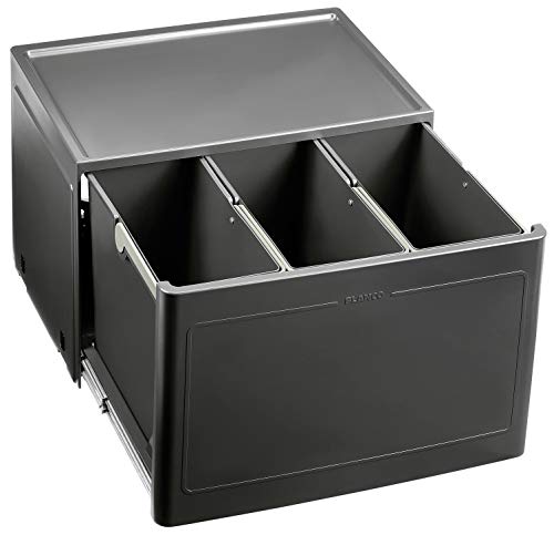 BLANCO BOTTON Pro 60/3 Automatic | Abfall Müllsystem | für 60 cm breite Unterschränke | System zur Bodenmontage hinter Schwenktüren | 3 x 13 Liter Eimer | Mülleimer geht beim öffnen der Tür auf von BLANCO