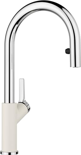 BLANCO CARENA-S Vario | Küchenarmatur in softweiß/chrom | Hochdruck | Mit herausziehbarem Schlauch | Wechsel von Klarstrahl in Brausestrahl | Gesicherte Wasserqualität & wassersparend von BLANCO