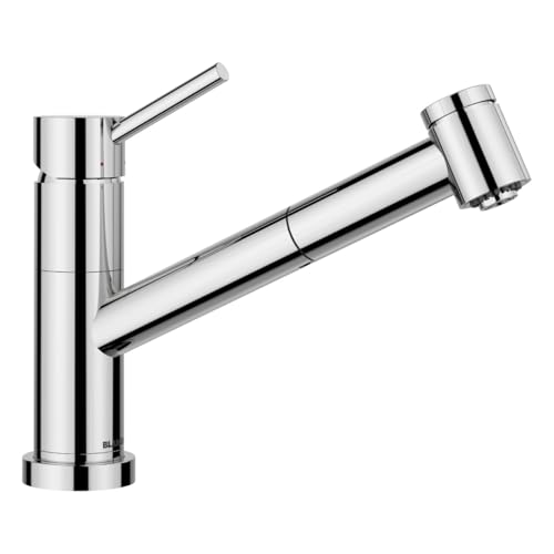 BLANCO KANO-S-F Vario | Küchenarmatur in chrom | Niederdruck | Mit herausziehbarem Schlauch | Vorfenstermontage | Keramik Kartusche | mit umstellbarer Brause für einen starken Strahl von BLANCO