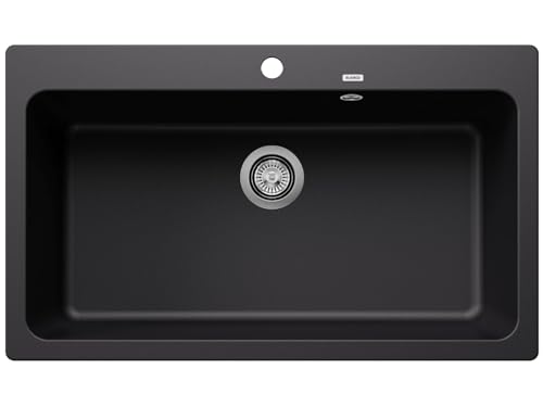 BLANCO NAYA XL 9 | Granitspüle aus SILGRANIT schwarz | Einbauart: Einbau von Oben | für 90 cm breite Unterschränke | Großes Beckenvolumen für optimale Nutzung | Reinigungsfreundliche Öberfläche von BLANCO