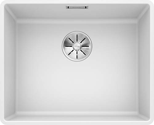 BLANCO SUBLINE 500-F | Granitspüle aus SILGRANIT weiß | Einbauart: Flächenbündig | für 60 cm breite Unterschränke | Großes Beckenvolumen für optimale Nutzung | Reinigungsfreundliche Öberfläche von BLANCO