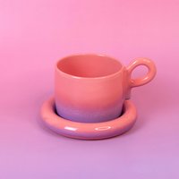 Chunky Keramik Kaffee-Set | Kaffeebecher Bubble-Teller Mollige Rosa Farbverlauf Tasse Mit Untertasse Moderne Handgefertigte von BLANKBLANK