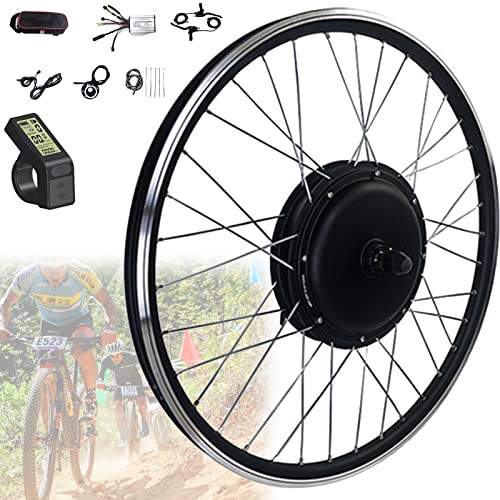 BLANKX 20"/ 24" / 26"/27.5" / 28"/ 29" / 700C E-Bike Umbausatz Conversion Kit Frontmotor mit Integrierte Controller, LCD Anzeige, Pedal Sensor,48V500W-24inch von BLANKX