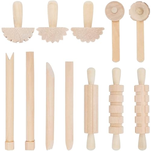 BLASHRD 12 StüCk Ton und Teig Werkzeuge Spiel ZubehöR Inklusive Rollen Hammer Party Pack Keramik Werkzeuge Stempel für Ton Kunst von BLASHRD