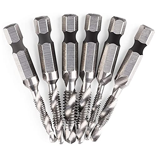 BLASHRD 6 StüCk Bohrer Gewinde Bohrer Set Sechskant Schaft SAE Bohrer und Gewindebohrer Bit Set HSS 4341 Gewinde Bohrer Entgrat Bohrer Bit von BLASHRD