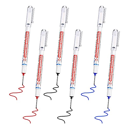 BLASHRD 6 StüCke Kopf Loch Marker Multifunktions Langnasiger Marker Tiefes Bohrloch Carpenter Mark Wasserdicht Marker Stift von BLASHRD
