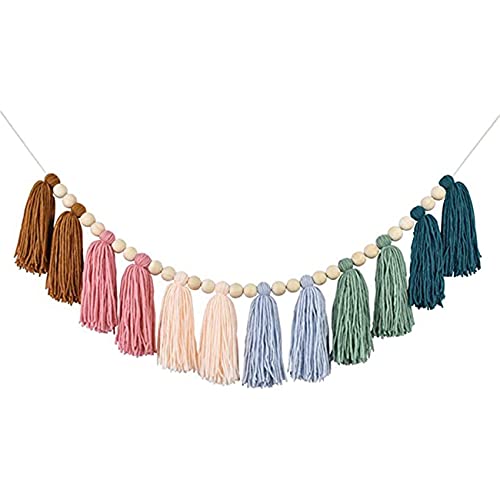 BLASHRD Boho Quaste Girlande mit Perle ERD Farbener Regenbogen Girlande für Klassenzimmer Kinderzimmer Party Kinder Schlafzimmer Wohnheim A von BLASHRD