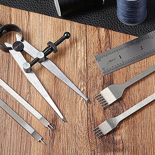BLASHRD Leder MeißEl Set, Zinken Diamant SchnüRs Tich MeißEl Locher Werkzeug und FlüGel Teiler für Leder NäHte von BLASHRD