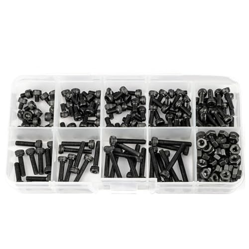 BLASHRD M3 Sechskant-Schraubenset Kit Rundkopf-Schrauben DIN912 Bolzen Muttern Sortiment Kit Schwarz 12.9 Grad von BLASHRD