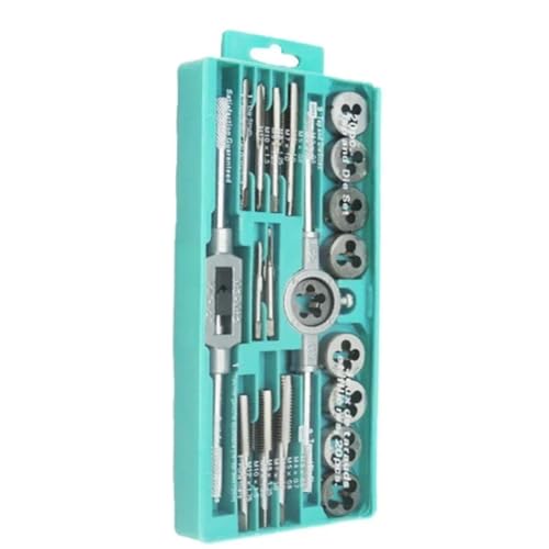 BLASHRD Metrisches Handgewindebohrer- und Schneideisen-Set, Gewindestopfen, Gerader Kegelreibahle, 20-Teiliges Set von BLASHRD
