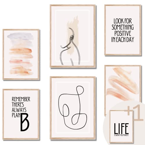 BLATT PAPIER® 6er Positivity Poster Set (2x A3, 4x A4) - Bilder mit Sprüchen, Bilder Set - Poster Set beige - Wanddeko Wohnzimmer - Motivationsbilder - OHNE Rahmen von BLATT PAPIER