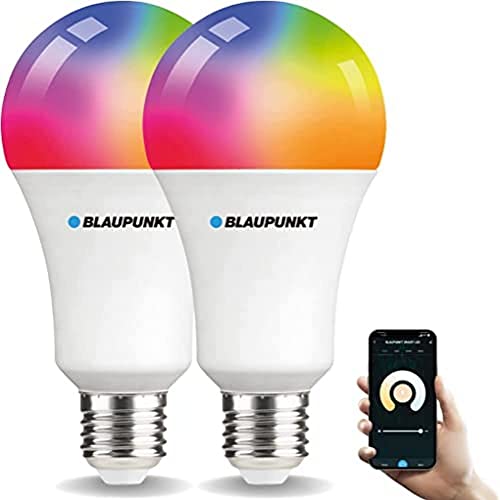 Blaupunkt Smart Birne E27 – Farbwechselnde LED- Glühbirne WiFi – Warmweiße bis kühle Tageslicht-Raumbeleuchtung – Dimmbar – Intelligente Lampe – 9W – Funktioniert mit Google Home – 2-er Pack von Blaupunkt