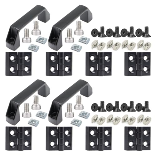 BLCCLOY 8 Stück schwarze 2020 Aluminium-Extrusions-Drehscharniere, Schwenkwinkel-Halterung und 4 Stück Griffe der Serie 20 mit T-Nut-Mutter, Schrauben-Hardware für extrudierte BLCCLOY 8 Stück schwarze 2020 Aluminium-Extrusions-Drehscharniere, Schwenkwinkel-Halterung und 4 Stück Griffe der Serie 20 mit T-Nut-Mutter, Schrauben-Hardware für extrudierte von BLCCLOY