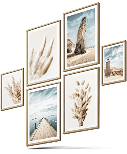 BLCKART Infinity Poster-Set Beige Love Beach Pampas - beidseitig bedruckte Wandbilder - Premium Poster - Bilder zur Wanddekoration - Größe M 4x A4 und 2x A5 von BLCKART