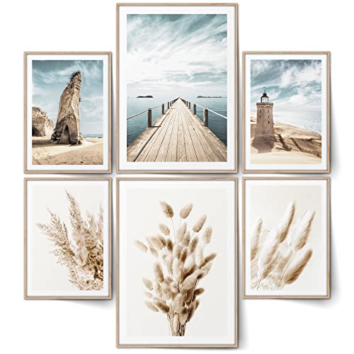 BLCKART Beige Love Beach Poster Set Wohnzimmer Deko (L | 2x A3 | 4x A4 | ohne Rahmen, BEIGE LOVE BEACH PAMPAS) von BLCKART