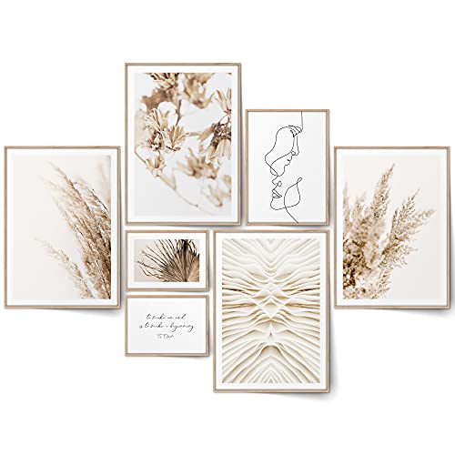 BLCKART Bohemian Dream Poster Set Beige Beidseitig Bedruckt Schlafzimmer Pampasgras Deko Bilder Boho Wanddeko Wohnzimmer (L | 4xA3 | 1xA4 | 2xA5 | ohne Rahmen) von BLCKART