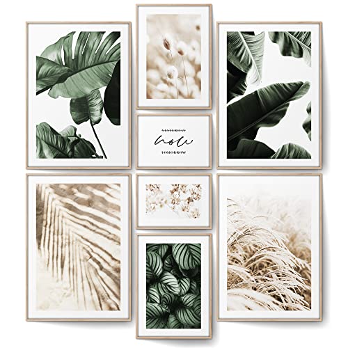 BLCKART Botanic Green Beige Poster Set Beidseitig Bedruckt Schlafzimmer Deko Bilder Trockenblumen Wanddeko Grün Wohnzimmer Bildercollage ohne Rahmen von BLCKART