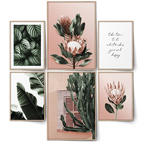 BLCKART Botanic Rose and Green Poster Set Deko Grün Rosa (L | 2x A3 | 4x A4 | ohne Rahmen) von BLCKART