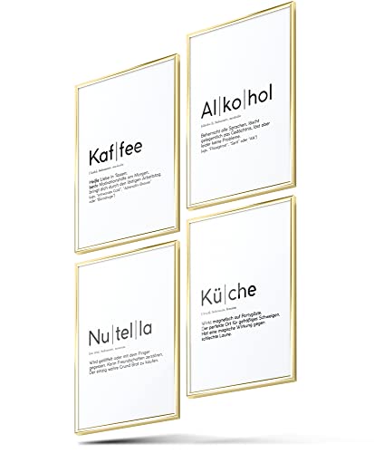 BLCKART Definition Küchen Bilder Poster Set Stilvolle Wandbilder mit Definitionen Esszimmer Wanddeko (Kaffee Küche Alkohol & Nutella, A4 (ohne Rahmen)) von BLCKART