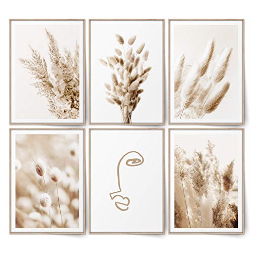 BLCKART Infinity Beige Love Pampasgras Bilder Set Stilvolle Beidseitige Bilderwand Creme Poster Wohnzimmer Deko (L | 6x A3 | 29,7 x 42 cm | ohne Rahmen, BEIGE LOVE | PAMPASGRAS) von BLCKART