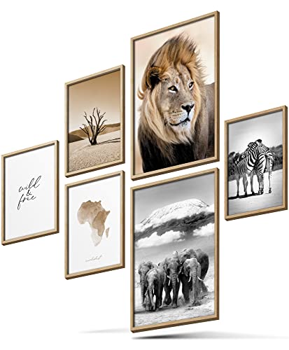 BLCKART Infinity Poster Set Afrika Stilvolle Doppelseitige Poster Safari Löwe Elefant Zebra Wohnzimmer Bilder Deko | 2X A3 | 4X A4 (Afrika, Ohne Rahmen) von BLCKART