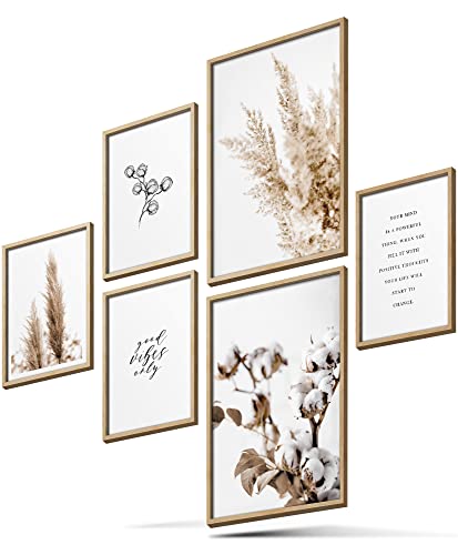 BLCKART Infinity Premium Beige Love XL Poster Set Bilder Stilvolle Doppelseitige Pampas Gras Wohnzimmer Deko Trockene Pflanzen (Beige LOVE | 6er, XL | 2x A2 | 4x A3 | Ohne Rahmen) von BLCKART