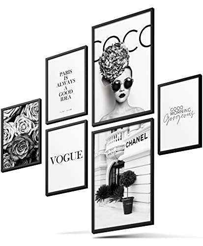 BLCKART Infinity Premium Poster Bilder Set COCO Stilvolle Doppelseitige Rosen Fashion Poster Wohnzimmer Deko | 2x A3 | 4x A4 (COCO BLACK & WHITE | 6er, Ohne Rahmen) von BLCKART