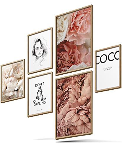 BLCKART Infinity Premium Poster Bilder Set COCO Stilvolle Doppelseitige Rosen Poster Blumen Wohnzimmer Deko | 2x A3 | 4x A4 (COCO PEONIES White | 6er, Ohne Rahmen) von BLCKART