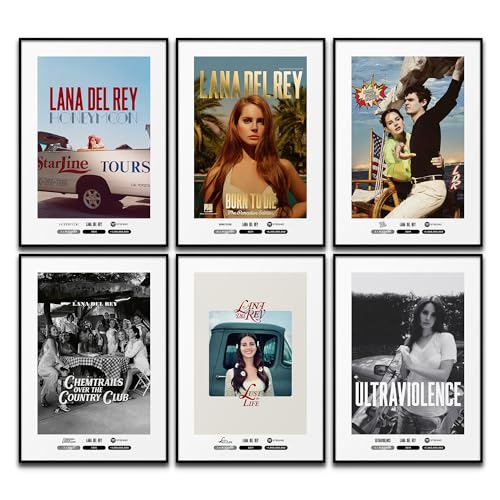 BLCKART Lana Del Rey Album Cover Poster Set Musik Wanddeko Song Bilder Schlafzimmer Deko Wohnzimmer Dekoration Homeoffice (6x A4 | Ohne Rahmen) von BLCKART