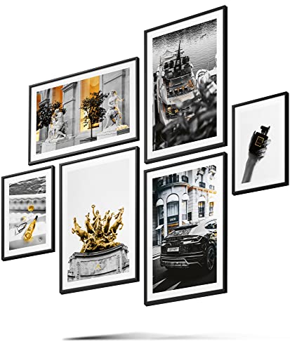 BLCKART Luxury Vibes Poster Set - Edle Wandbilder - Luxus Poster Schwarz Weiß Gold - Bilder zur Wanddekoration - Größe L 4x A3 | 2x A4 von BLCKART