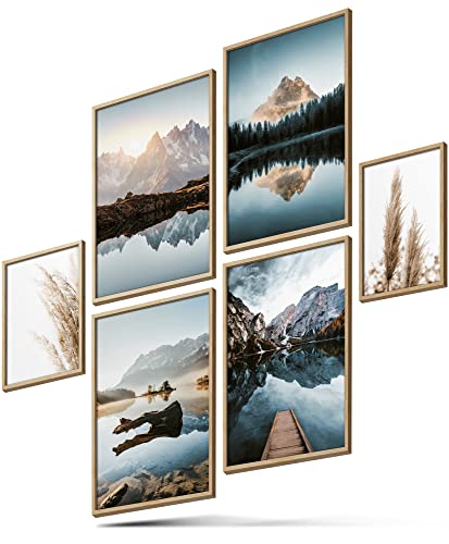 BLCKART Paradise Mountain Bilder Set Stilvolle Beidseitige Berge Bilderwand Berglandschaft Wohnzimmer Deko Poster (M | 4x A4 | 2x A5 | ohne Rahmen, Paradise Mountain) von BLCKART