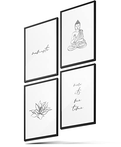 BLCKART Poster-Set Namaste Buddha - Moderne Wandbilder mit Sprüchen - Premium Poster für Badezimmer - Bilder zur Wanddekoration - Größe A4 von BLCKART