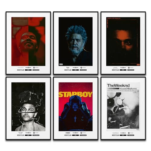 BLCKART The Weeknd Album Cover Poster Set Musik Wanddeko Song Bilder Schlafzimmer Deko Wohnzimmer Dekoration Homeoffice (6x A4 | Ohne Rahmen) von BLCKART