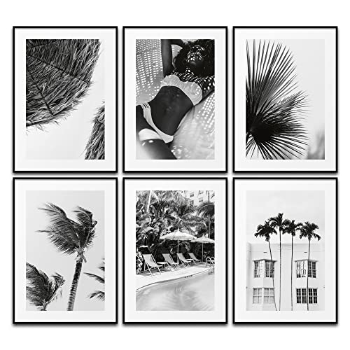 BLCKART Vacay Vibes Wandbilder Wohnzimmer Poster Set Schwarz Weiß Monochrome Wanddeko Bilder Schlafzimmer Deko Büro (6x DIN A4 (21 x 29,7cm)) von BLCKART