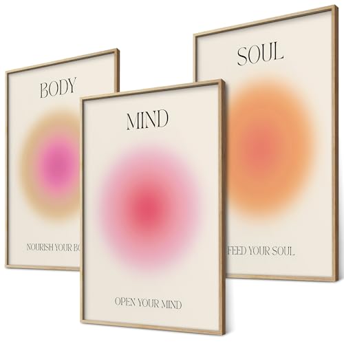 Mind Body Soul Poster Set Achtsamkeit Aura Farben Yoga Wanddeko Inspirierende Bilder Mindfulness Schlafzimmer Deko Wohnzimmer Dekoration Homeoffice Achtsamkeitsposter (3x A4 | Ohne Rahmen) von BLCKART