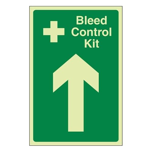Bleedsave Bleed Control Kit Pfeil nach oben, 200 x 300 mm, leuchtet im Dunkeln, selbstklebendes Vinyl-Sicherheitsschild Bleedsave Bleed Control Kit Pfeil nach oben, 200 x 300 mm, leuchtet im Dunkeln, selbstklebendes Vinyl-Sicherheitsschild von BLEEDSAVE