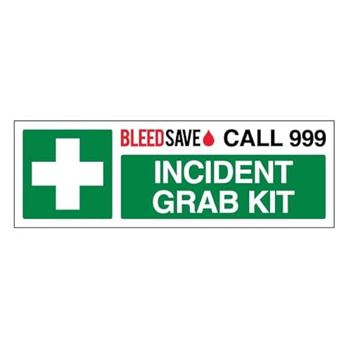 Bleedsave Incident Grab Kit – Call 999 – Querformat, 450 x 150 mm, selbstklebendes Vinyl-Sicherheitsschild Bleedsave Incident Grab Kit – Call 999 – Querformat, 450 x 150 mm, selbstklebendes Vinyl-Sicherheitsschild von BLEEDSAVE