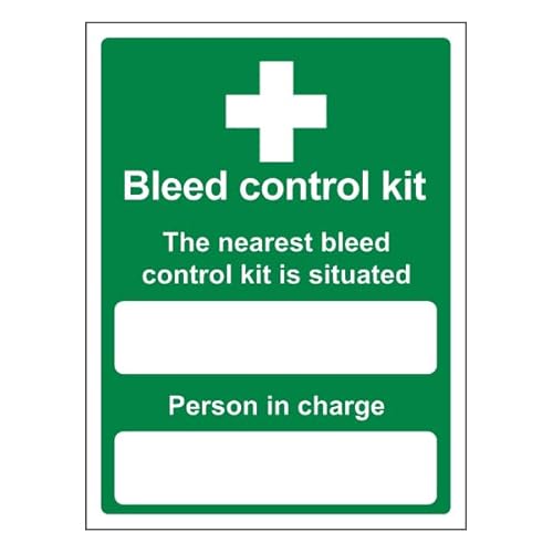 Bleedsave Selbstklebendes Vinyl-Sicherheitsschild "The Nearest Bleed Control Kit Is Situated", Hochformat, 150 x 200 mm Bleedsave Selbstklebendes Vinyl-Sicherheitsschild "The Nearest Bleed Control Kit Is Situated", Hochformat, 150 x 200 mm von BLEEDSAVE