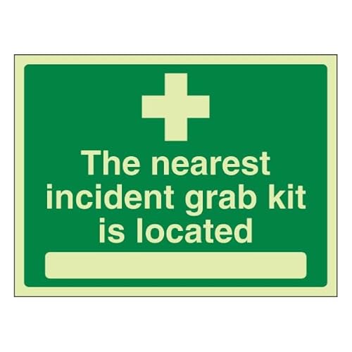 Bleedsave Selbstklebendes Vinyl-Sicherheitsschild "The Nearest Incident Grab Kit Is Located", 200 x 150 mm, leuchtet im Dunkeln Bleedsave Selbstklebendes Vinyl-Sicherheitsschild "The Nearest Incident Grab Kit Is Located", 200 x 150 mm, leuchtet im Dunkeln von BLEEDSAVE