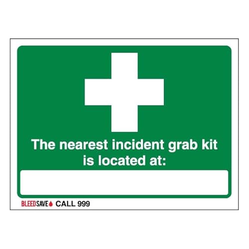 Bleedsave Selbstklebendes Vinyl-Sicherheitsschild "The Nearest Incident Grab Kit Is Located - Call 999", 200 x 150 mm von BLEEDSAVE