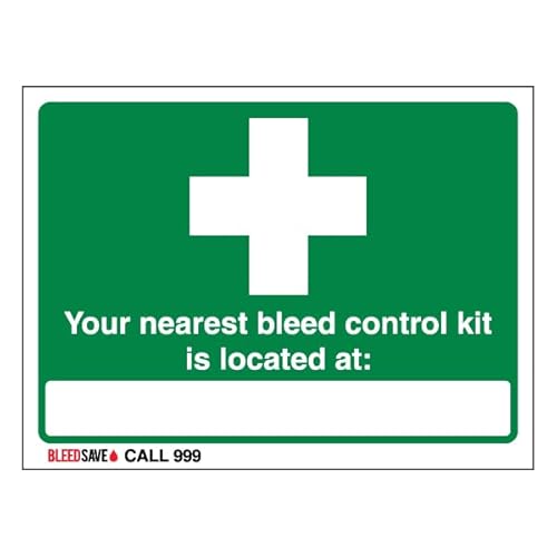 Bleedsave The Nearest Bleed Control Kit Is Located - Call 999 Sicherheitsschild aus Aluminiumverbundstoff, 200 x 150 mm, 3 mm Bleedsave The Nearest Bleed Control Kit Is Located - Call 999 Sicherheitsschild aus Aluminiumverbundstoff, 200 x 150 mm, 3 mm von BLEEDSAVE
