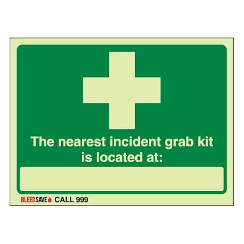 Bleedsave The Nearest Incident Grab Kit Is Located - Call 999, 200 x 150 mm, selbstklebendes Vinyl-Sicherheitsschild, leuchtet im Dunkeln, englischsprachig Bleedsave The Nearest Incident Grab Kit Is Located - Call 999, 200 x 150 mm, selbstklebendes Vinyl-Sicherheitsschild, leuchtet im Dunkeln, englischsprachig von BLEEDSAVE