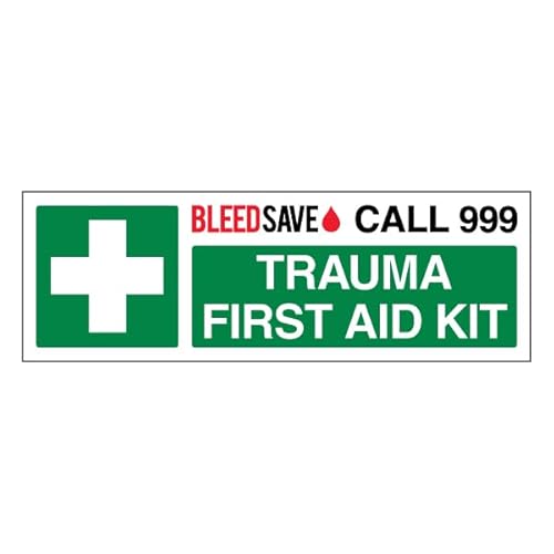 Bleedsave Trauma First Aid Kit – Call 999 – Querformat, 300 x 100 mm, selbstklebendes Vinyl-Sicherheitsschild Bleedsave Trauma First Aid Kit – Call 999 – Querformat, 300 x 100 mm, selbstklebendes Vinyl-Sicherheitsschild von BLEEDSAVE