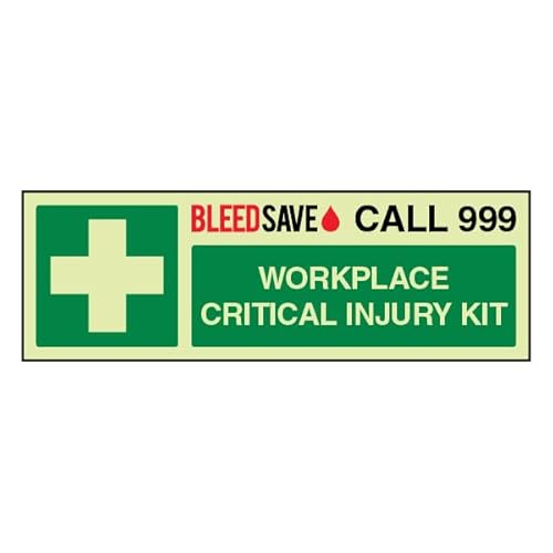Bleedsave Workplace Critical Injury Kit – Call 999 – Querformat, 300 x 100 mm, selbstklebendes Vinyl-Sicherheitsschild Bleedsave Workplace Critical Injury Kit – Call 999 – Querformat, 300 x 100 mm, selbstklebendes Vinyl-Sicherheitsschild von BLEEDSAVE