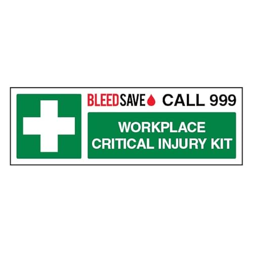 Bleedsave Workplace Critical Injury Kit – Call 999 – Querformat, 450 x 150 mm, 3 mm dickes Sicherheitsschild aus gebürstetem Aluminium-Verbundwerkstoff von BLEEDSAVE