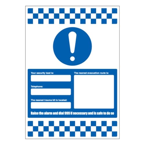 Bleedsave Your Security Lead Is/Telephone/Nearest Trauma Kit/Evakuation Route 420 x 594 mm (A2), selbstklebendes Vinyl von BLEEDSAVE